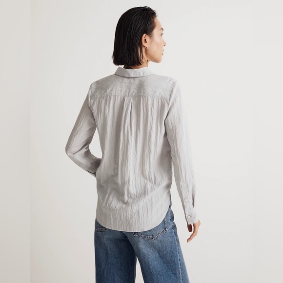 MADEWELL Woman's Blue/Gray Classic Crinkled Button-Up Shirt, Size XXS - Picture 2 of 11